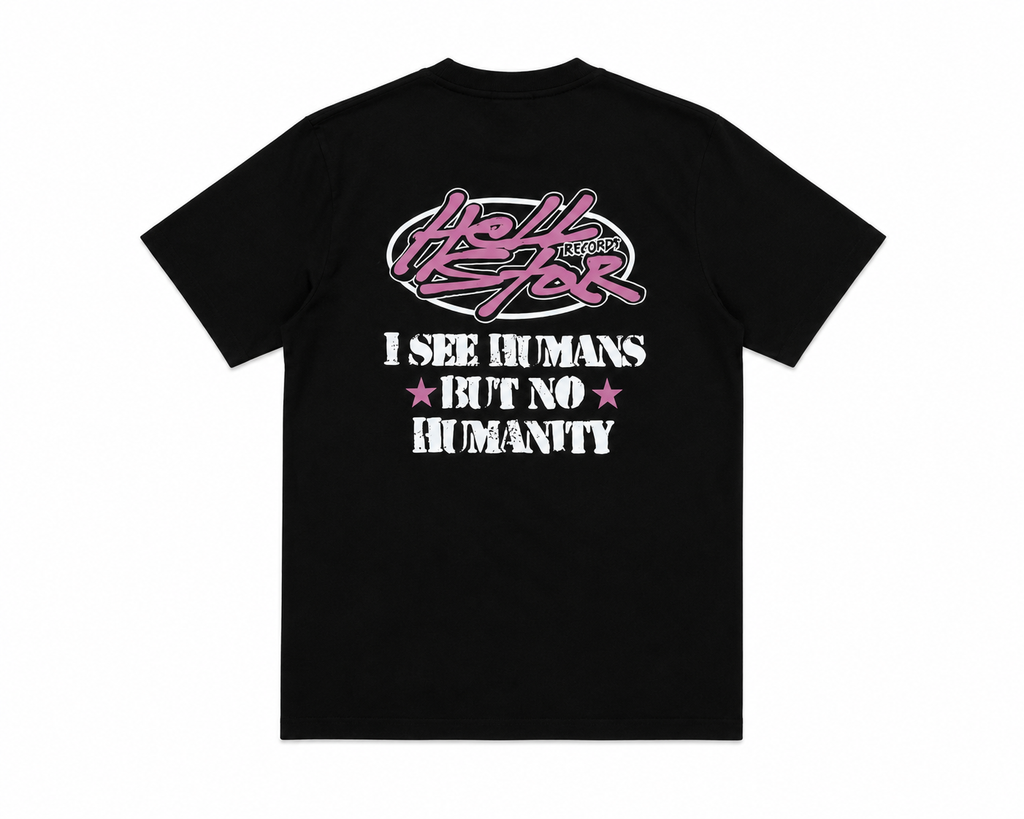 Hellstar I See Humans But No Humanity Tee Black Pink Corte Unisex