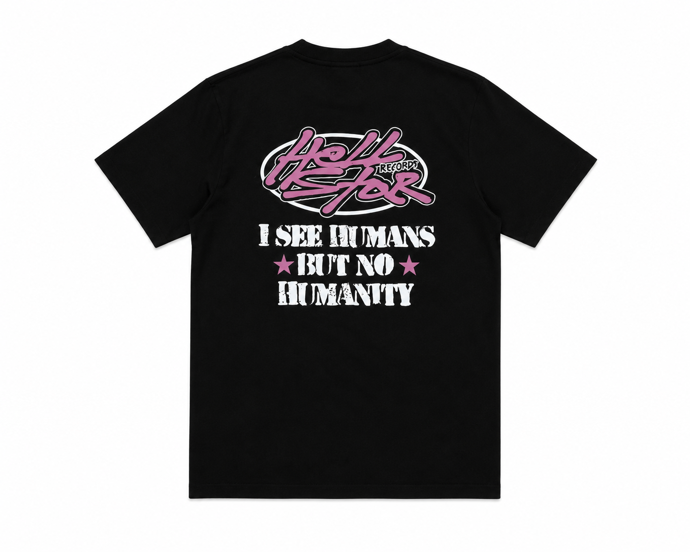 Hellstar I See Humans But No Humanity Tee Black Pink Corte Unisex
